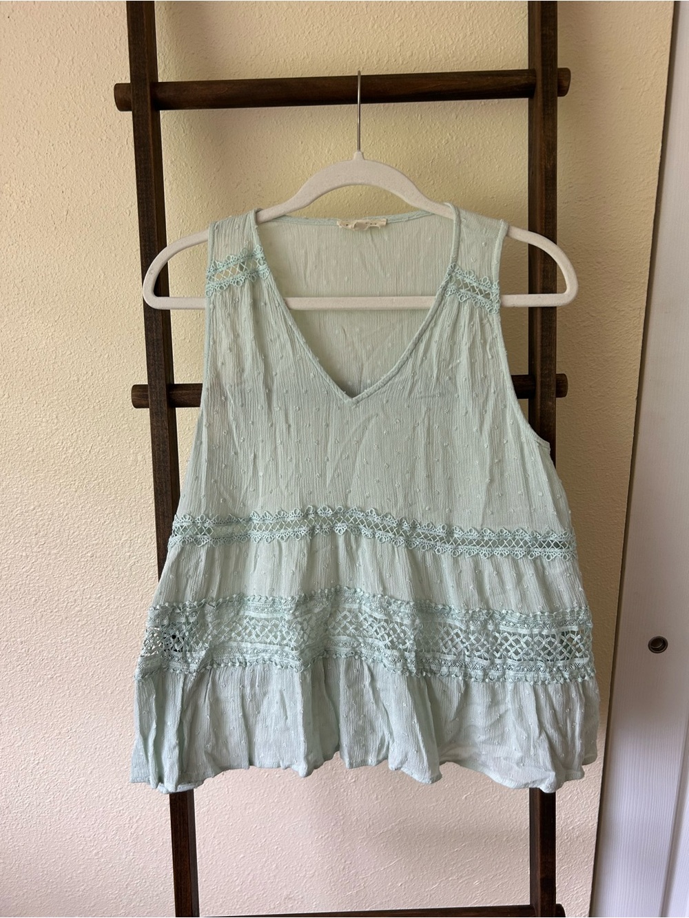 Promesa Soft Blue Crochet-Trim Sleeveless V-Neck Tank